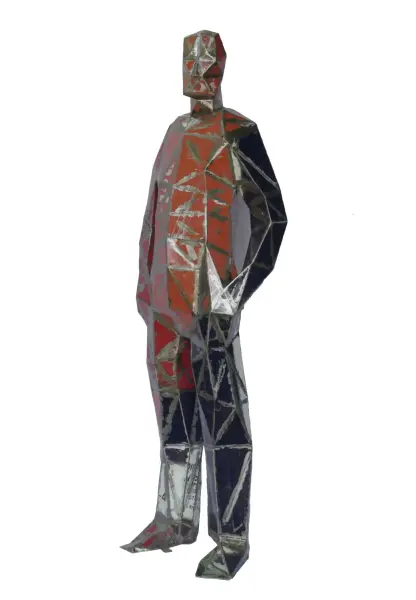 Product image 2 of the product “Standing Man, 181cm height, sculpture from upcyceled oil barrel. ”